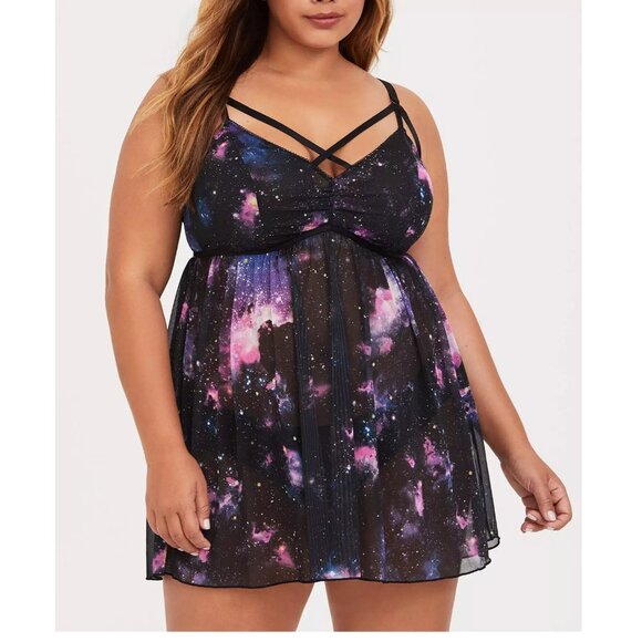 Plus Size 5x TORRID Galaxy Print Mesh Strappy Babydoll lingerie trippy *SEXY* - Picture 1 of 3